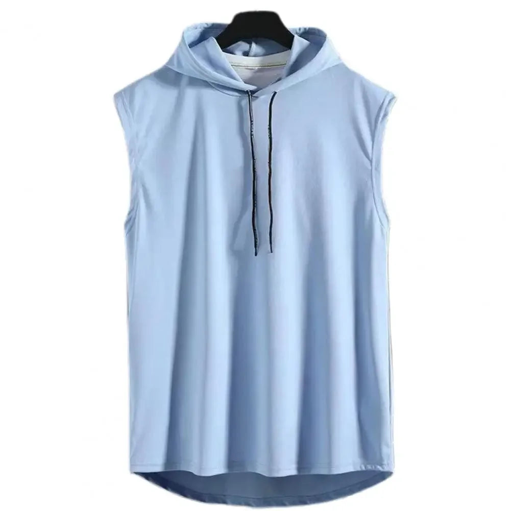 Summer Muscle Hoodie Vest Sleeveless Bodybuilding Ice Silk Gym Workout Fitness Shirt High Quality Vest Hip Hop Sweatshirt Tops