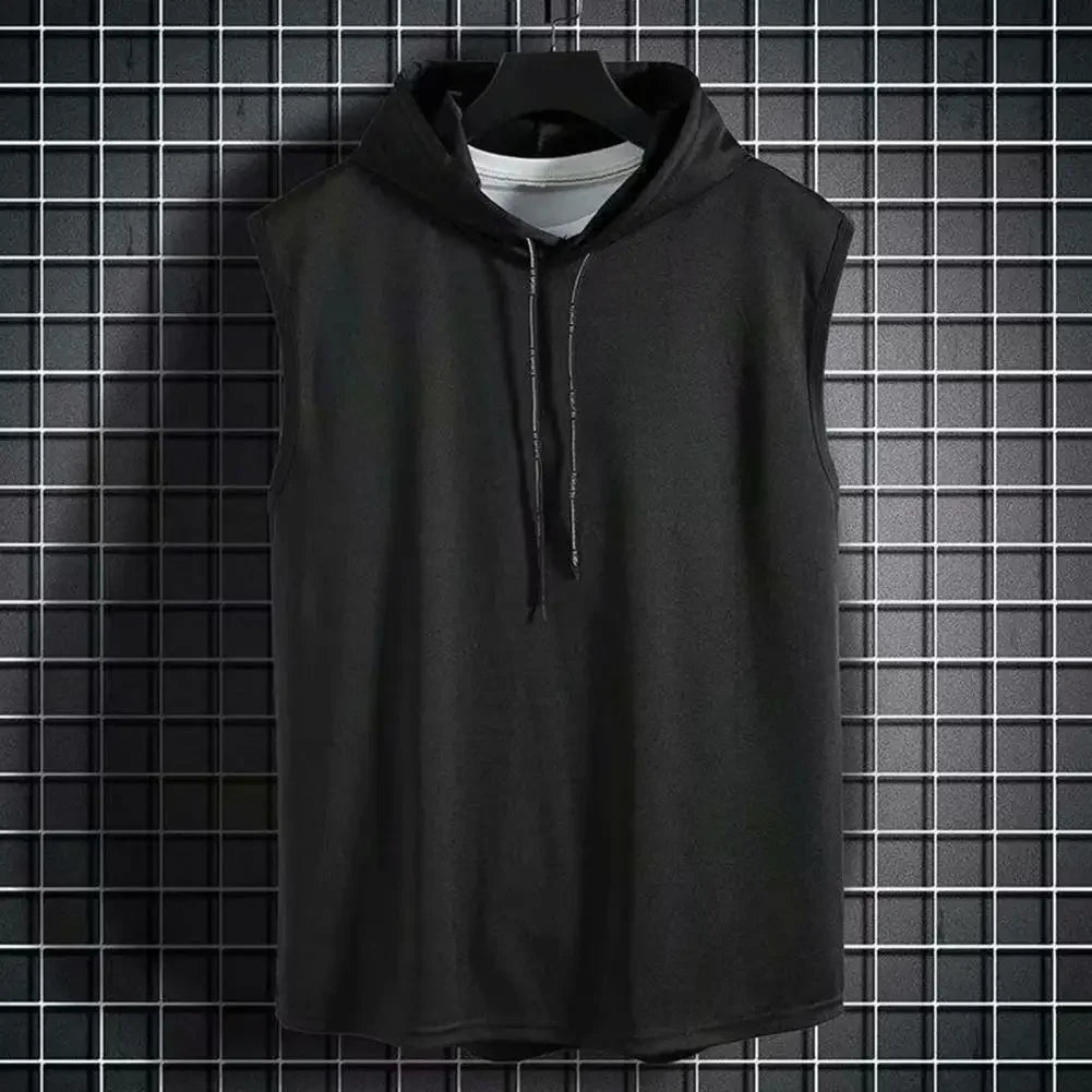 Summer Muscle Hoodie Vest Sleeveless Bodybuilding Ice Silk Gym Workout Fitness Shirt High Quality Vest Hip Hop Sweatshirt Tops