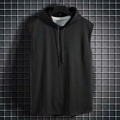 Summer Muscle Hoodie Vest Sleeveless Bodybuilding Ice Silk Gym Workout Fitness Shirt High Quality Vest Hip Hop Sweatshirt Tops