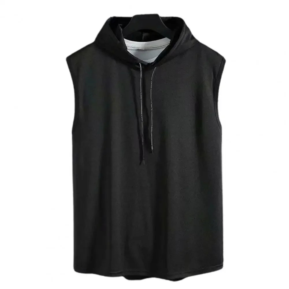 Summer Muscle Hoodie Vest Sleeveless Bodybuilding Ice Silk Gym Workout Fitness Shirt High Quality Vest Hip Hop Sweatshirt Tops