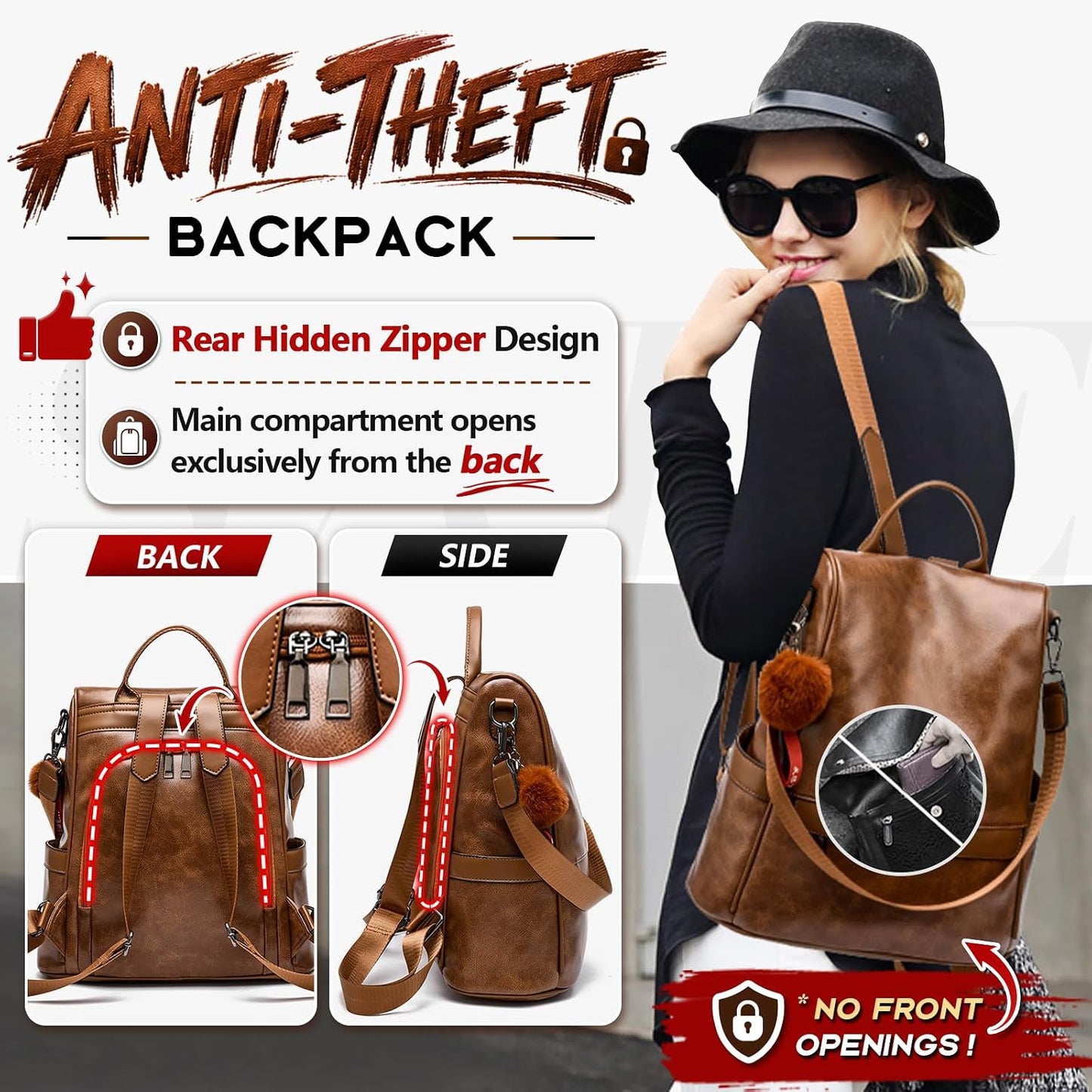 Women Backpack Purse PU Leather Anti-Theft Casual Shoulder Bag Fashion Ladies Satchel Bags
