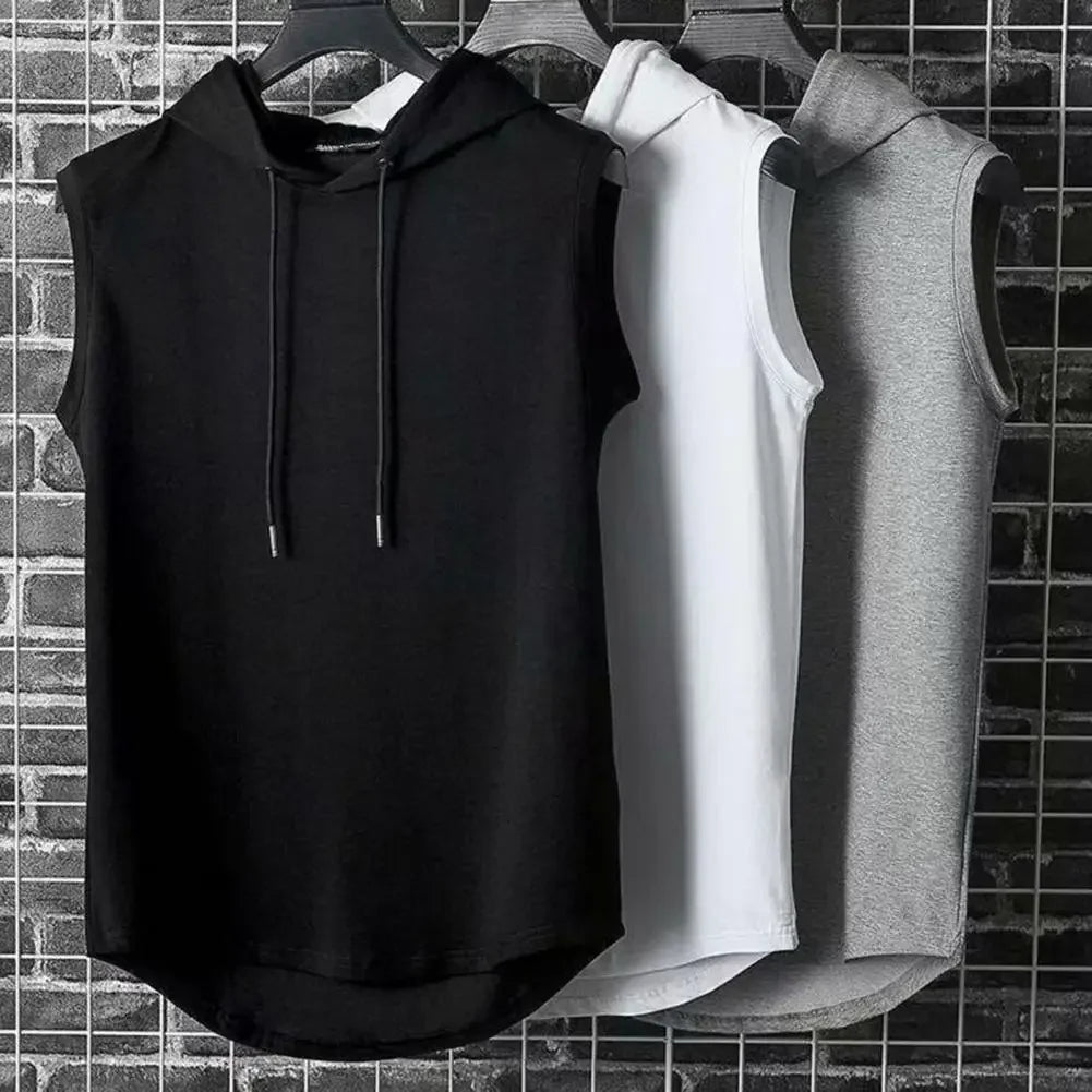 Summer Muscle Hoodie Vest Sleeveless Bodybuilding Ice Silk Gym Workout Fitness Shirt High Quality Vest Hip Hop Sweatshirt Tops
