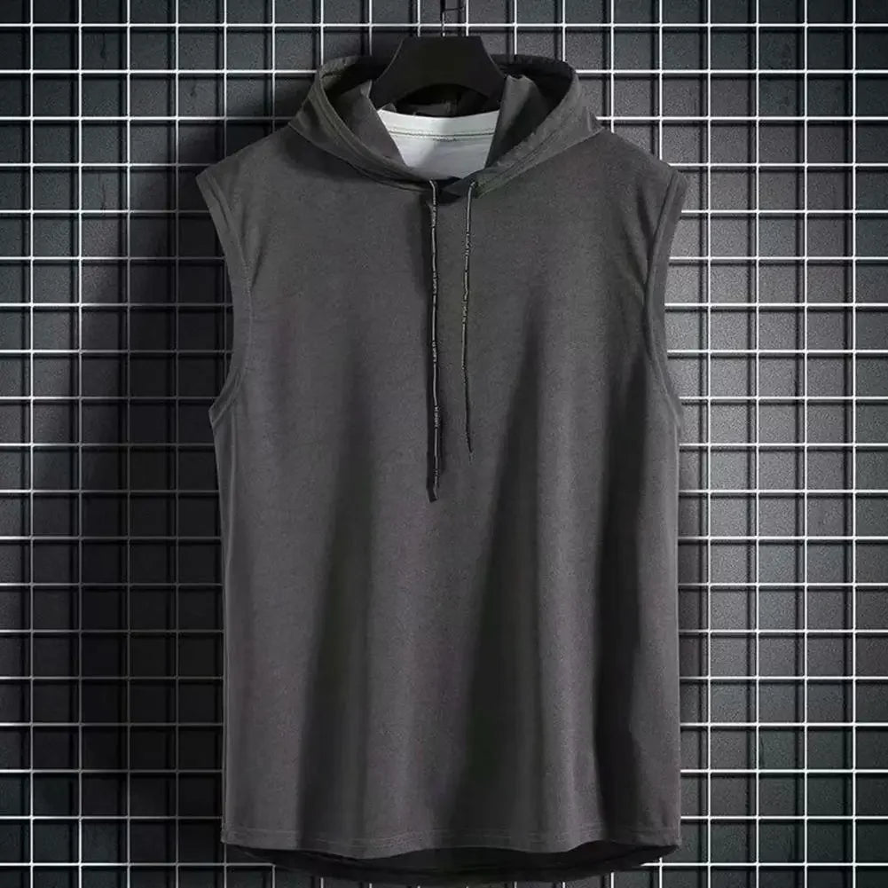 Summer Muscle Hoodie Vest Sleeveless Bodybuilding Ice Silk Gym Workout Fitness Shirt High Quality Vest Hip Hop Sweatshirt Tops