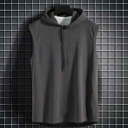 Summer Muscle Hoodie Vest Sleeveless Bodybuilding Ice Silk Gym Workout Fitness Shirt High Quality Vest Hip Hop Sweatshirt Tops