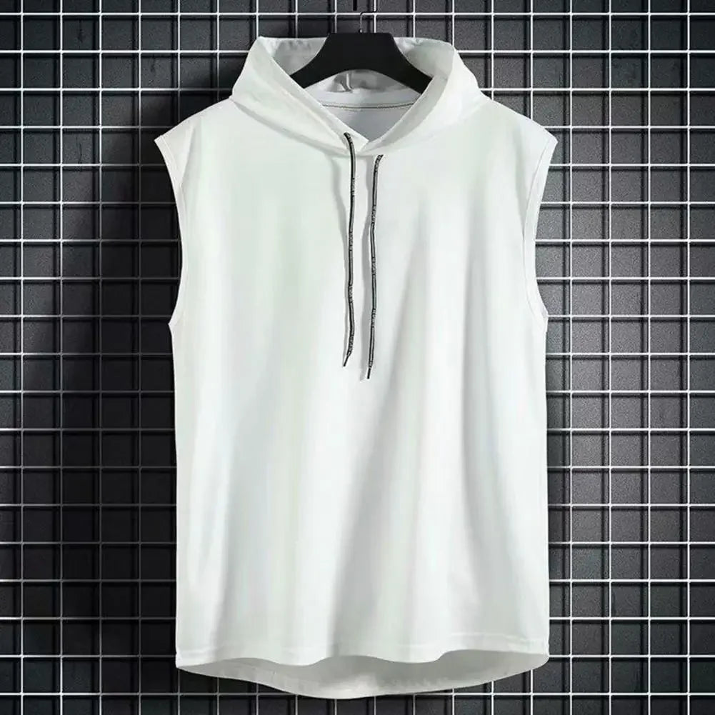 Summer Muscle Hoodie Vest Sleeveless Bodybuilding Ice Silk Gym Workout Fitness Shirt High Quality Vest Hip Hop Sweatshirt Tops