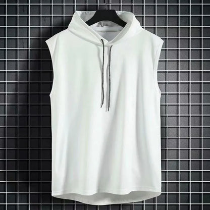 Summer Muscle Hoodie Vest Sleeveless Bodybuilding Ice Silk Gym Workout Fitness Shirt High Quality Vest Hip Hop Sweatshirt Tops