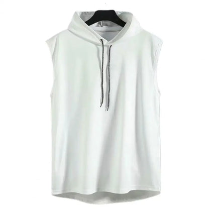 Summer Muscle Hoodie Vest Sleeveless Bodybuilding Ice Silk Gym Workout Fitness Shirt High Quality Vest Hip Hop Sweatshirt Tops